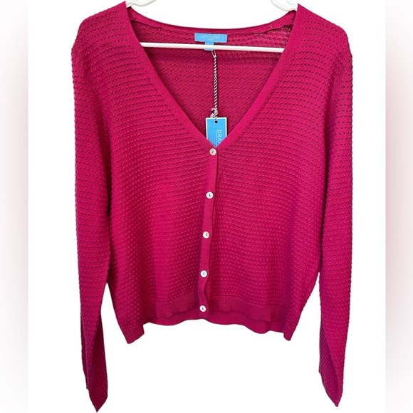 Draper James Cardigan Sweater Size L  Hot Pink Textured Button Up Coquette NEW - Picture 1 of 8